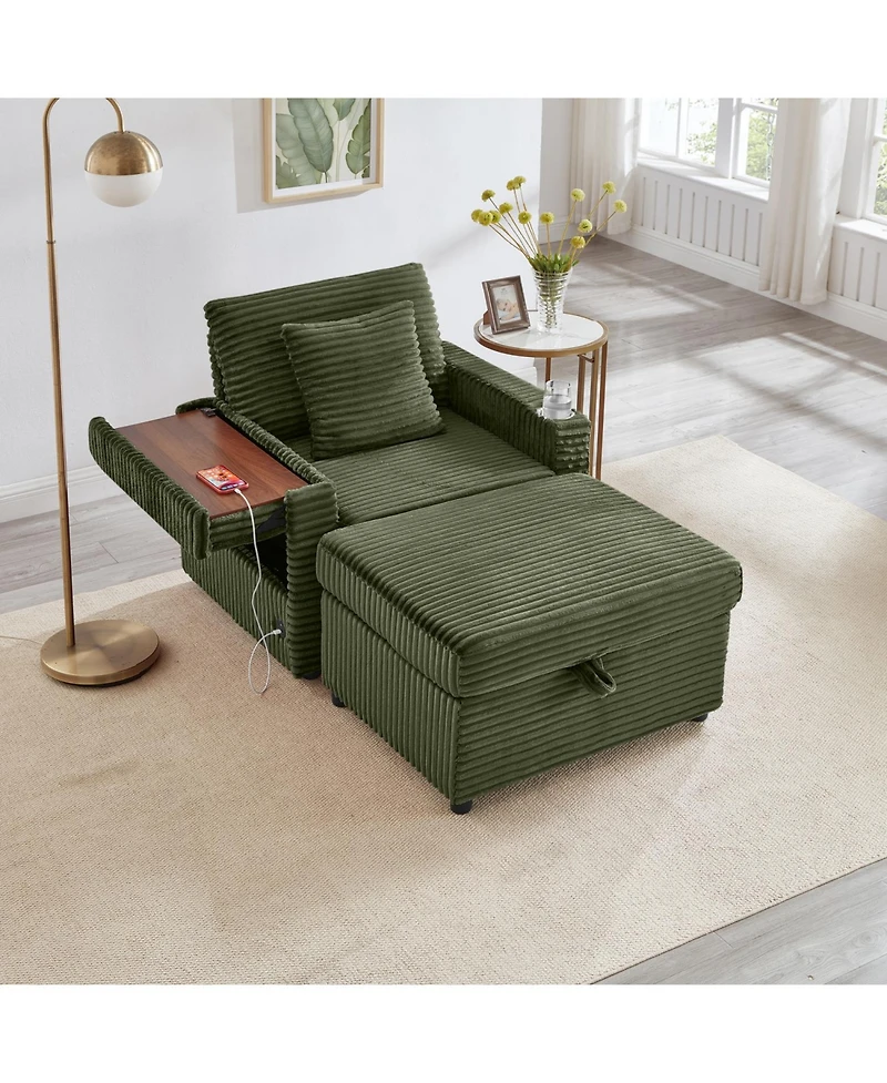 Streamdale Furniture Fluffy Corduroy Lazy Sofa w/ Ottoman