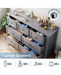 gaomon 7 Drawer Dresser, Modern Wood Chest with Gold Handles and Large Storage for Bedroom or Hallway