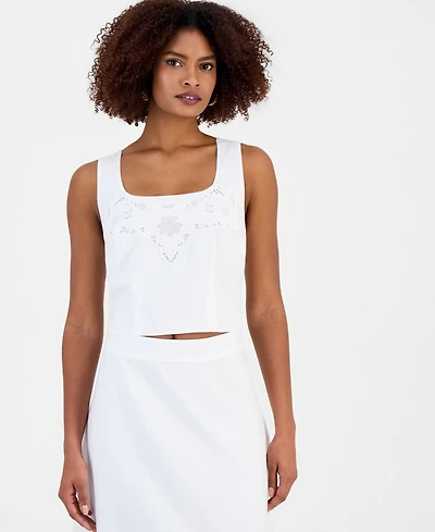 I.n.c. International Concepts Women's Cropped Floral Lace Cotton Tank Top, Macy's Exclusive