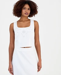 I.n.c. International Concepts Women's Cropped Floral Lace Cotton Tank Top, Macy's Exclusive