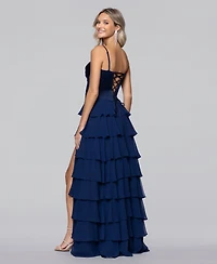 Blondie Nites Juniors' Sweetheart Chiffon Tiered Lace-Up Back Corset Ball Gown
