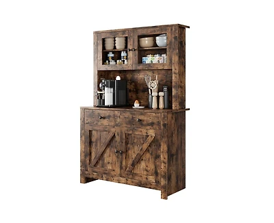 gaomon Kitchen Pantry Cabinet with Microwave Stand, Freestanding Hutch Storage Cupboard, Brown