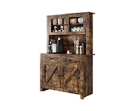 gaomon Kitchen Pantry Cabinet with Microwave Stand, Freestanding Hutch Storage Cupboard, Brown