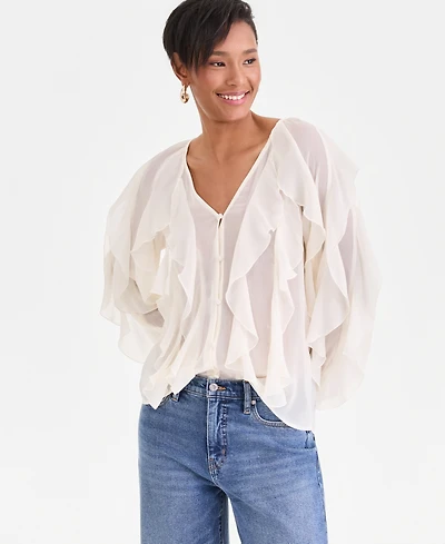 I.n.c. International Concepts Women's Long-Sleeve Ruffled Blouse, Macy's Exclusive