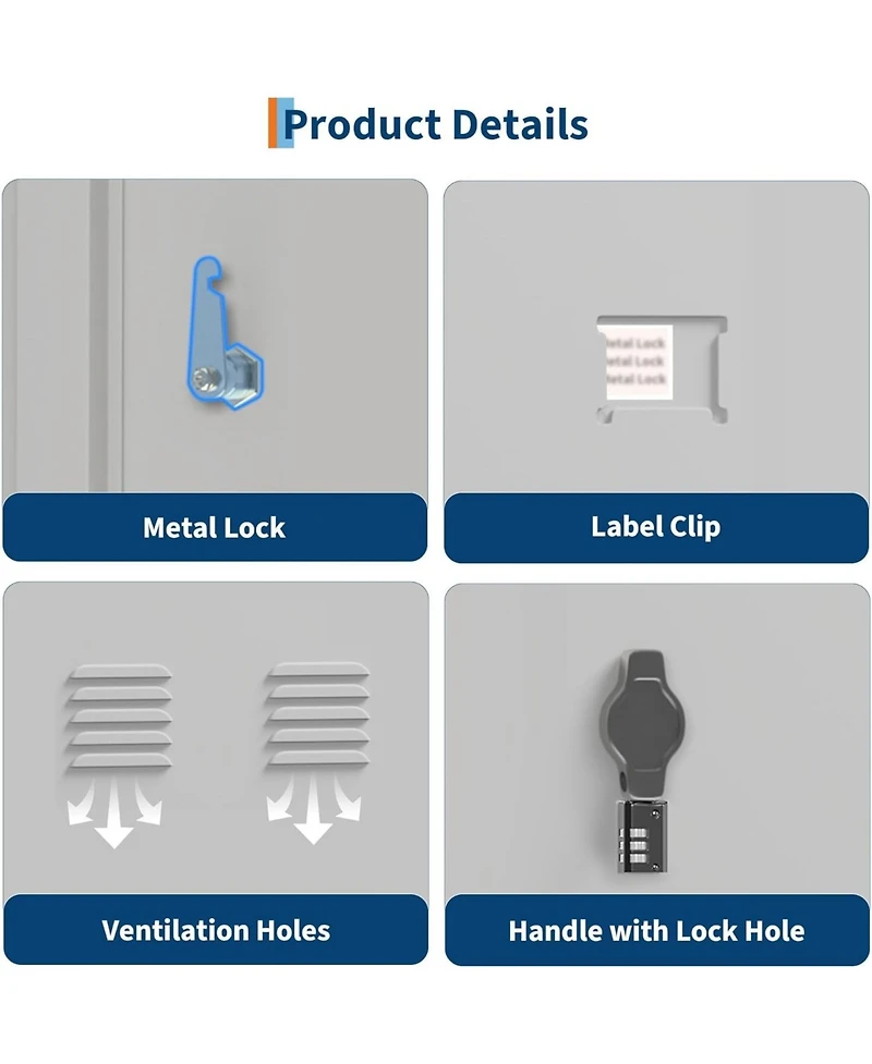 gaomon 71" Metal Locker Cabinet with Hanging Rod and Shelves, Heavy Duty Steel Storage for Office or Gym