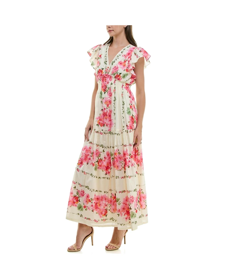 Taylor Women's Floral Printed V-Neck A-Line Dress