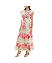 Taylor Women's Floral Printed V-Neck A-Line Dress