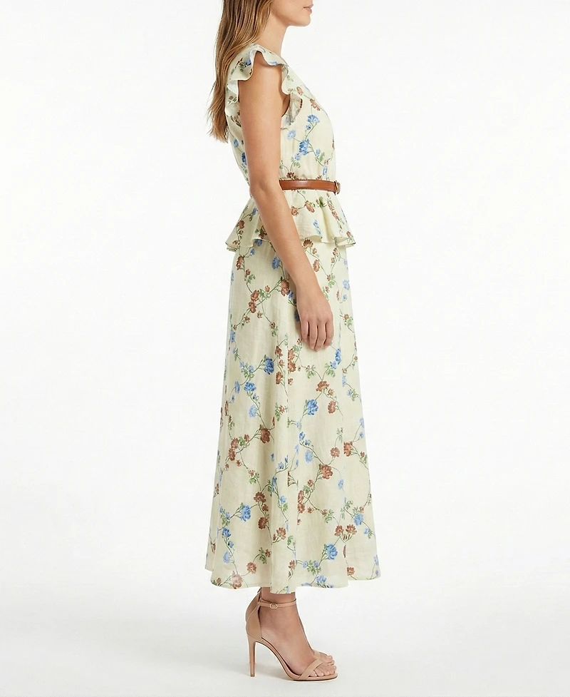 Taylor Women's Belted V-Neck Peplum Dress