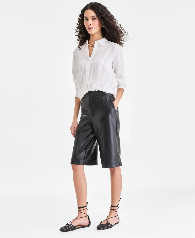 I.n.c. International Concepts Women's Faux Leather Bermuda Shorts