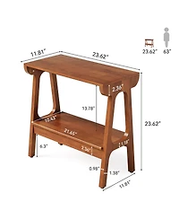 Tribesigns Solid Wood End Table with Storage Shelf, Narrow 2-Tier Side Table for Small Spaces, Sofa Couch Table, Tall Nightstand