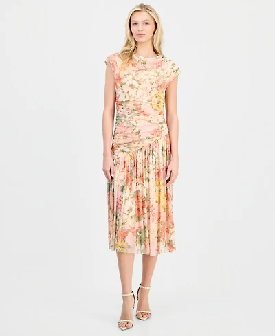 Robbie Bee Women's Asymmetrical-Waist Cowl-Neck Dress