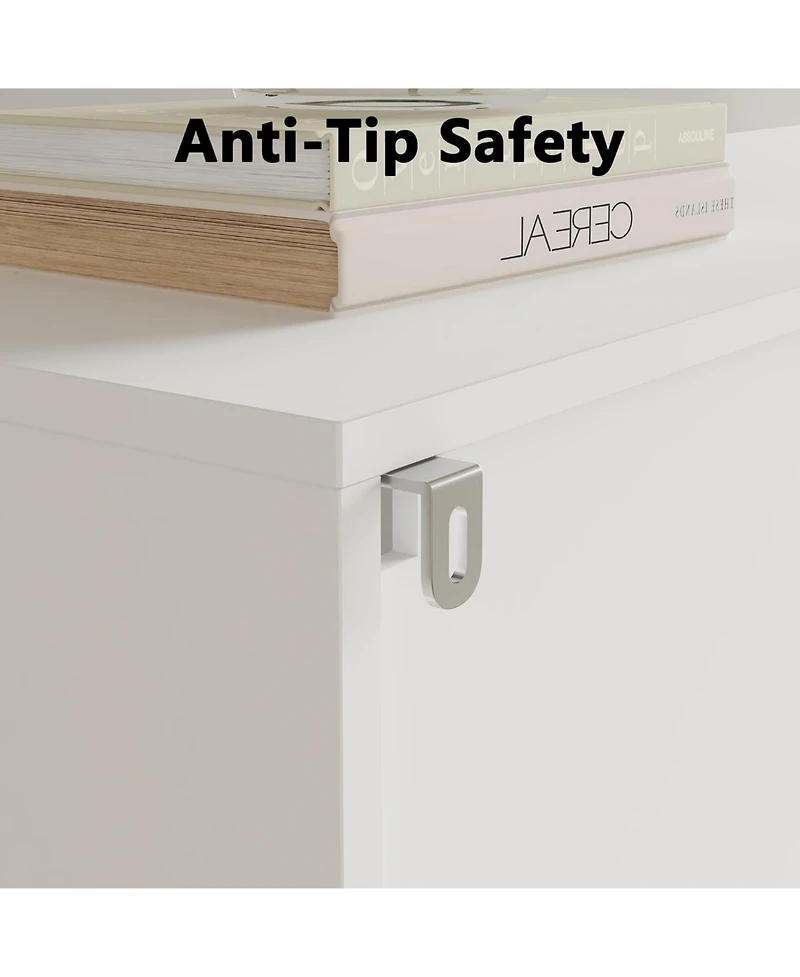 gaomon 63" Buffet Sideboard Cabinet with 4 Striped Doors, Modern Coffee Bar Storage Cabinet, White