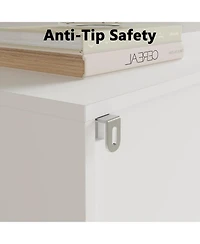 gaomon 63" Buffet Sideboard Cabinet with 4 Striped Doors, Modern Coffee Bar Storage Cabinet, White