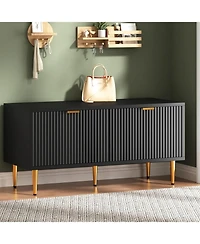 Shoe Storage Bench for Entryway, Modern Fluted Shoe Cabinet with Storage, Compact Wooden Mudroom Bench for Hallway, Entrance, Front Door, Black