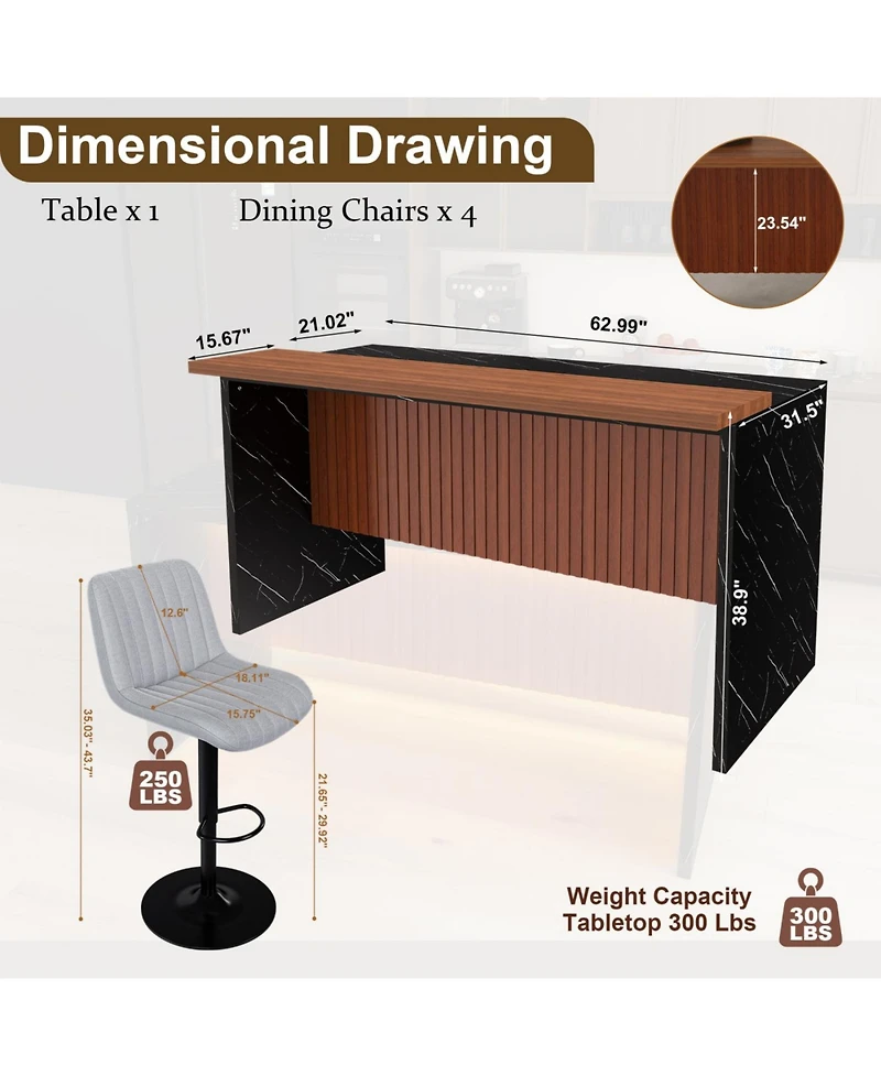 Streamdale Furniture White Marble Look Kitchen Island with Led Lighting