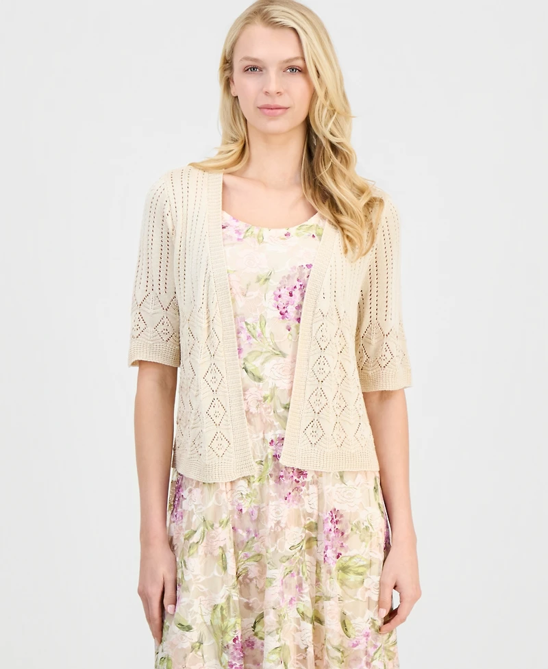 Robbie Bee Women's Printed Fit & Flare Dress Shrug