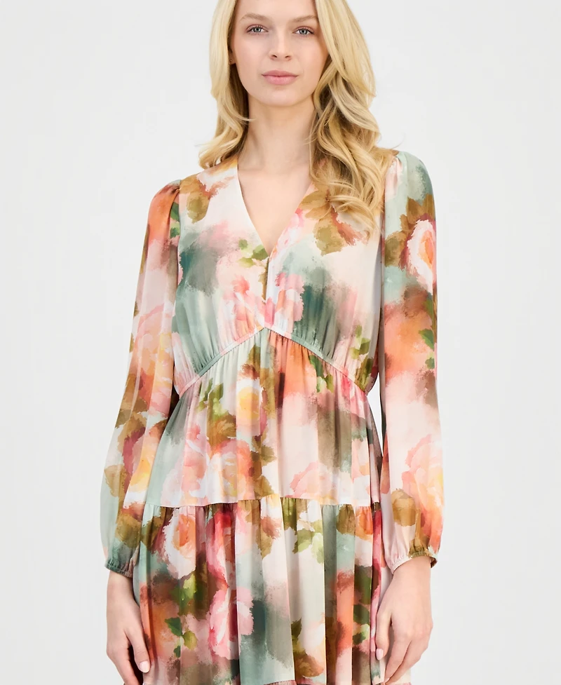 Robbie Bee Women's Tiered Blouson-Sleeve Dress