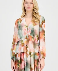 Robbie Bee Women's Tiered Blouson-Sleeve Dress