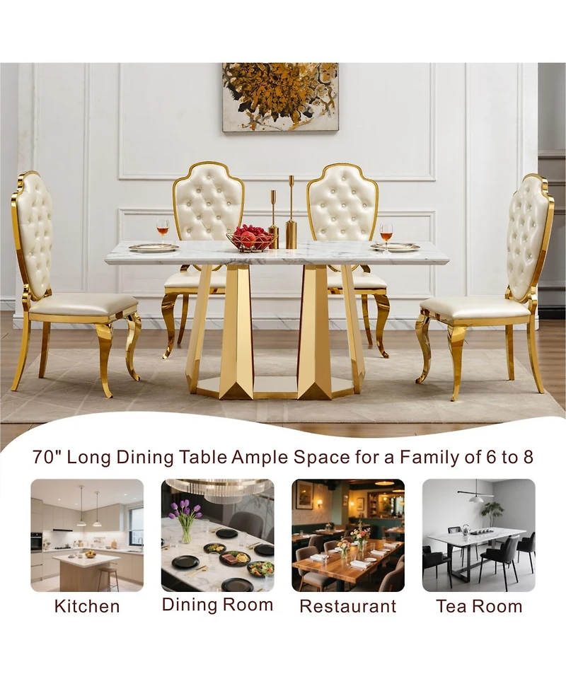 Streamdale Furniture “70″ Faux Marble Dining Table for 6 with Gold Mirrored Base”
