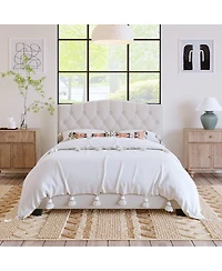 Streamdale Furniture “Queen Upholstered Platform Bed with Curved Tufted Headboard, Beige”