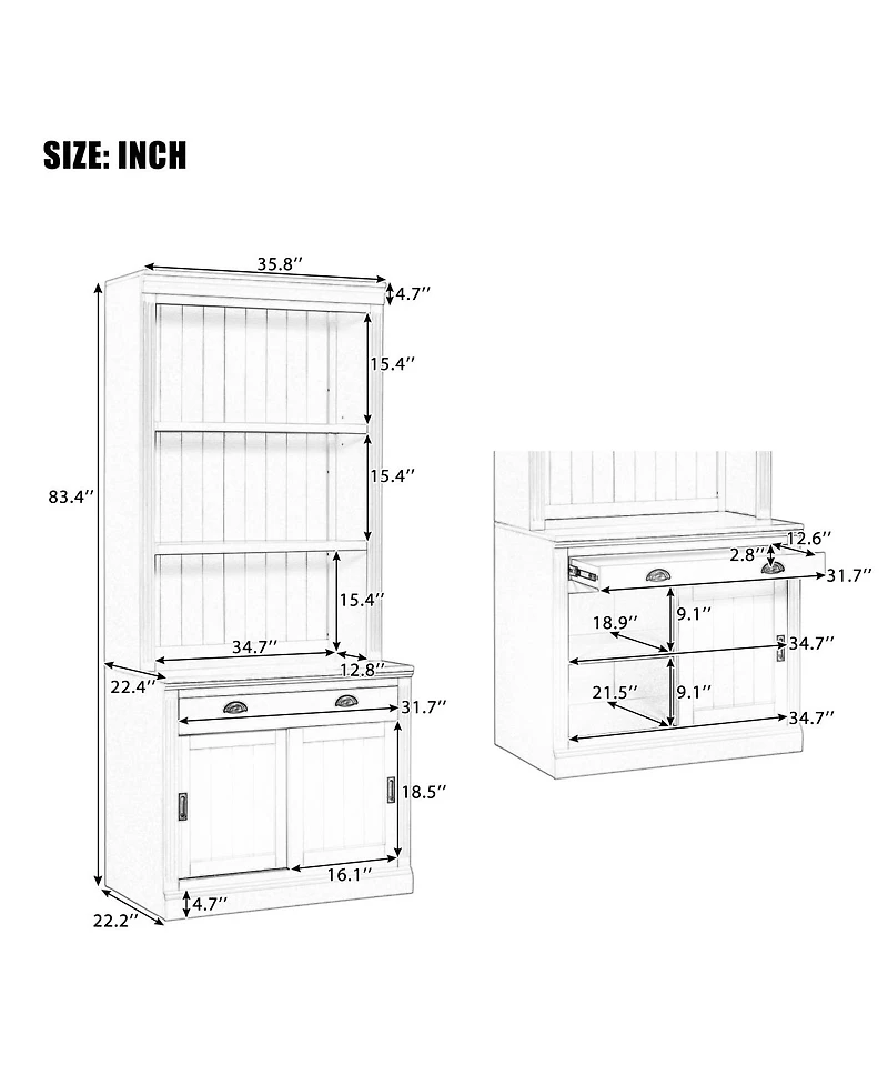 Streamdale Furniture Led Lighting Bookshelf Suite with Sliding Doors & Drawers, White
