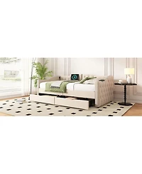 Streamdale Furniture Upholstered Beige Daybed with Storage Drawers - Twin Size