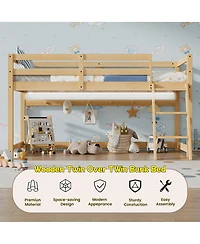 Streamdale Furniture Low Loft Bed with Led Lighting, Solid Wood