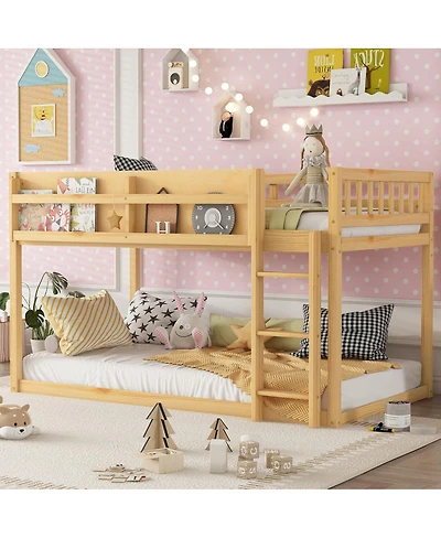 Streamdale Furniture Low Twin Over Twin Bunk Bed with Ladder, Solid Wood for Kids & Juniors