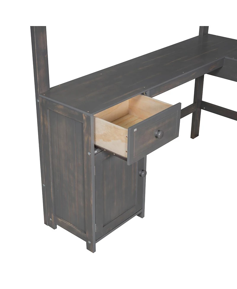Streamdale Furniture Full Size Loft Bed with U-shaped Desk, Drawers & Storage
