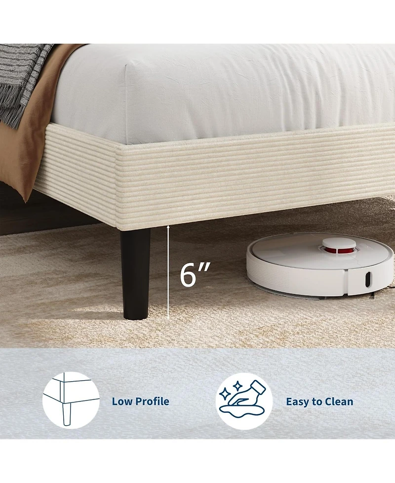 gaomon Bed Frame with Usb Charging Station, Corduroy Upholstered Platform Adjustable Storage Headboard