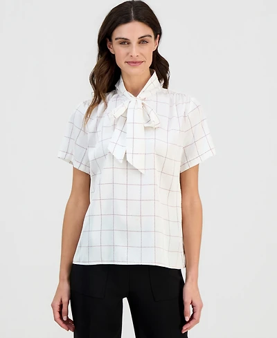 Kasper Women's Printed Satin Sleeveless Tie Blouse