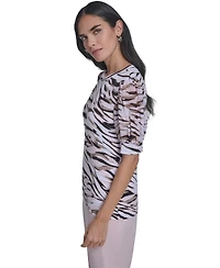 Calvin Klein Petite Puff-Sleeve Mixed Media Top