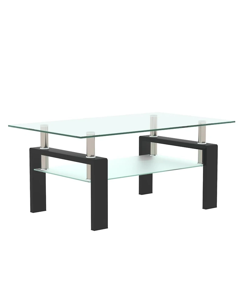 Streamdale Rectangle Glass Coffee Table, Clear, Modern Side Center Table