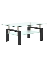 Streamdale Rectangle Glass Coffee Table, Clear, Modern Side Center Table