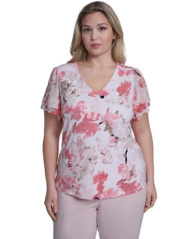 Calvin Klein Plus Printed V-Neck Short-Sleeve Top
