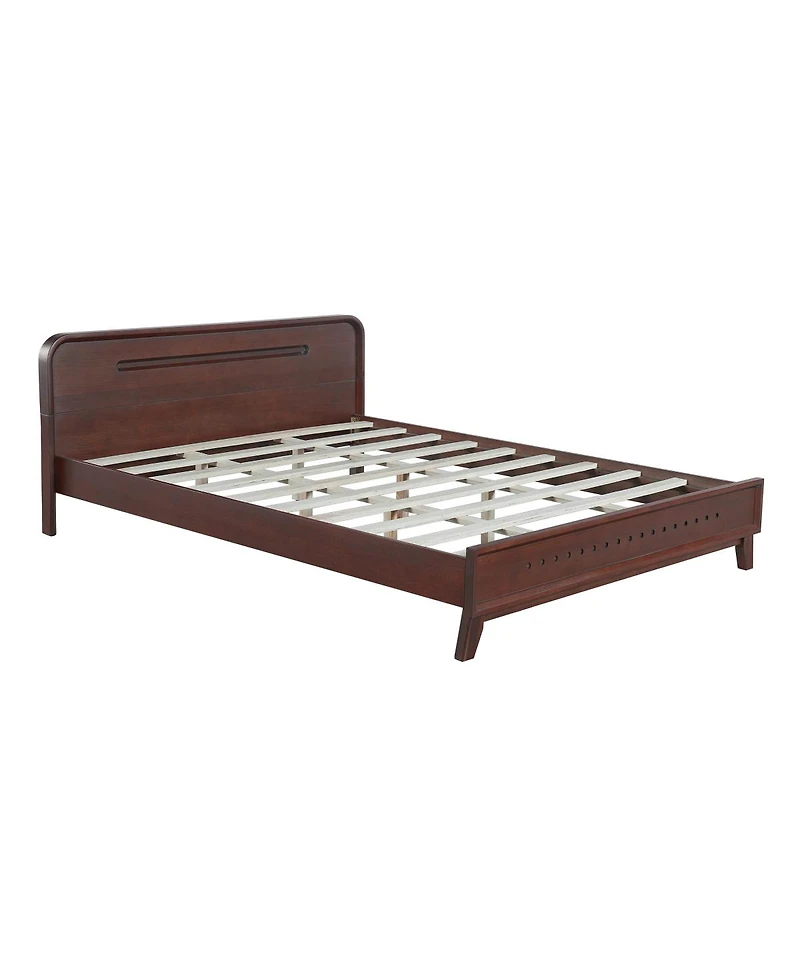 Streamdale Furniture Dark Walnut Queen Bed Frame with Solid Pine Wood Construction