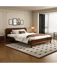 Streamdale Furniture Dark Walnut Queen Bed Frame with Solid Pine Wood Construction