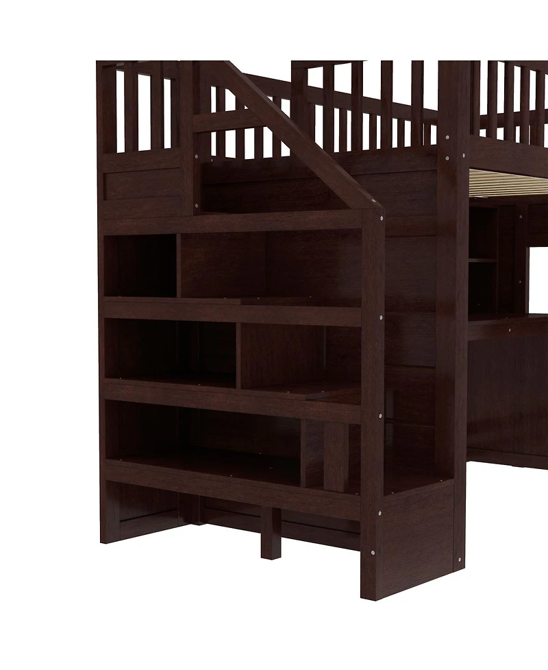Streamdale Furniture Twin Loft Bed with Desk, Storage Shelf & Stairs, Espresso