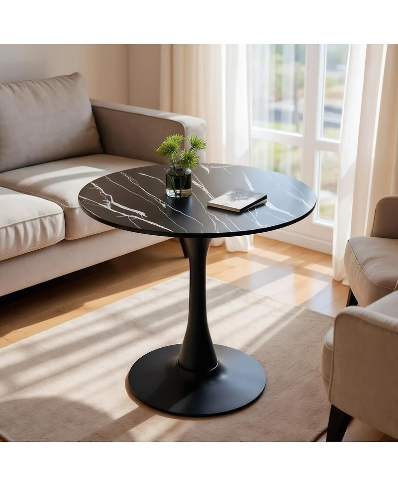 Streamdale Furniture Black Marble Round Dining/Kitchen Table with Steel Base (24 Inch