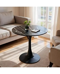 Streamdale Furniture Black Marble Round Dining/Kitchen Table with Steel Base (24 Inch