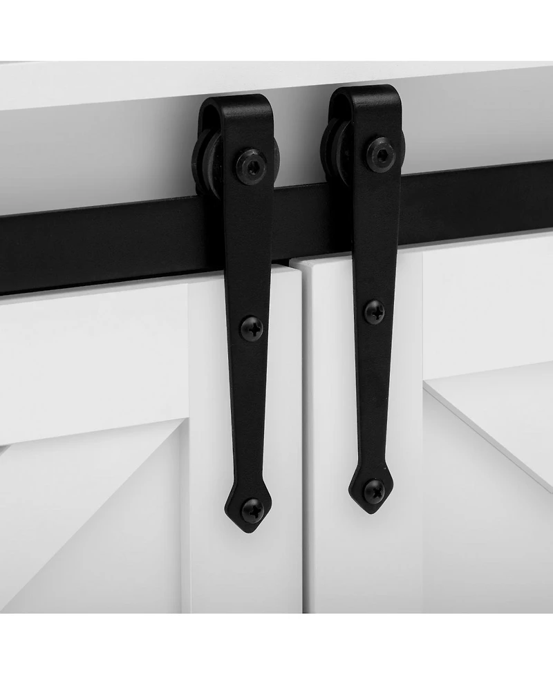 Streamdale Furniture 59.3" Farmhouse Barn Door Sideboard with Mesh Panels and Open Storage