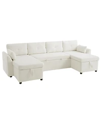 Streamdale Modern U-shaped Sleeper Sofa with Storage & Usb Ports, Green