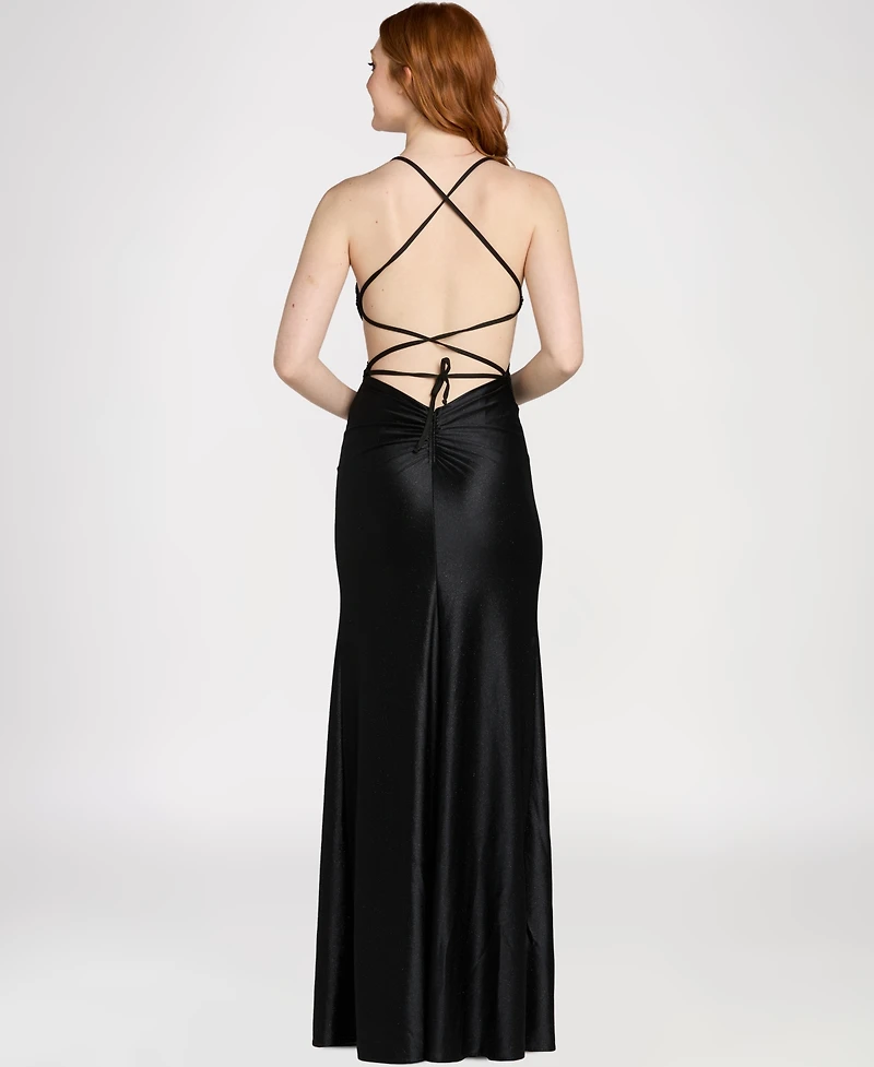 Morgan & Company Juniors' Glitter Knit Ball Gown, Regular Plus