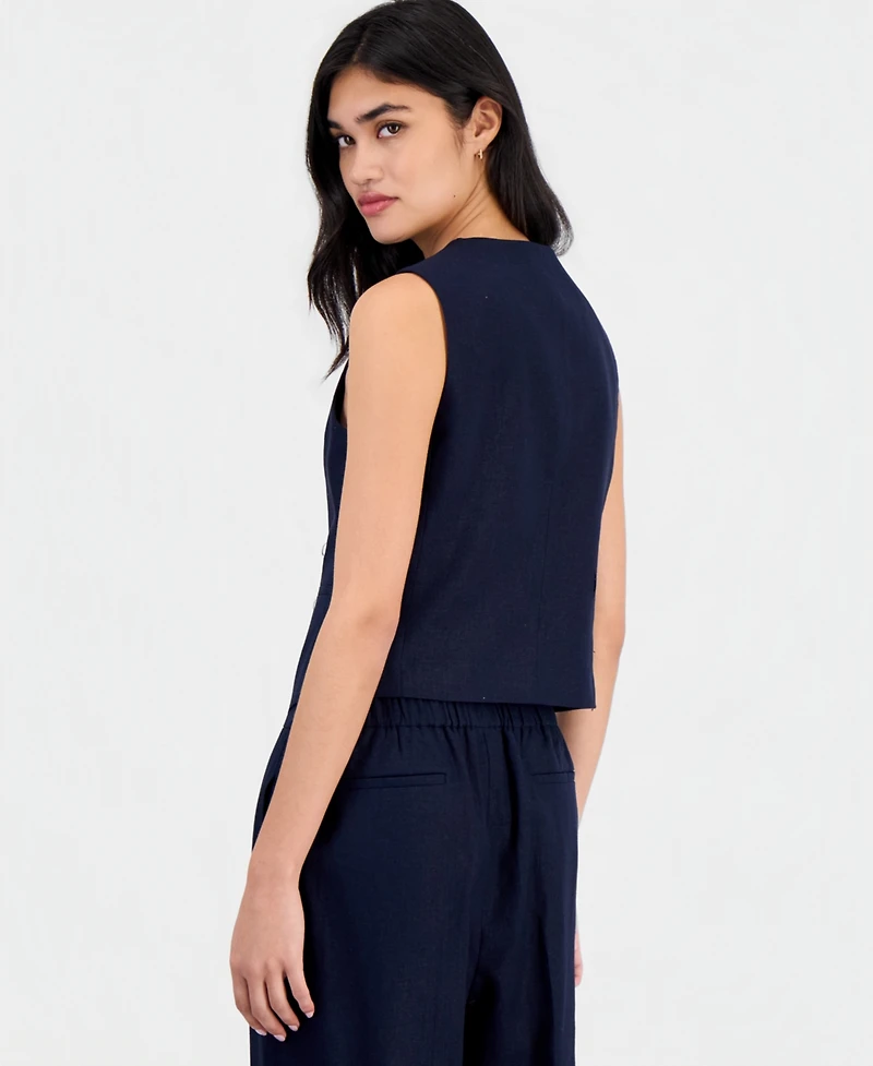 Bar Iii Women's Linen-Blend Button-Front Vest, Macy's Exclusive