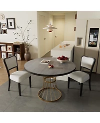 Streamdale Furniture 42" Round Dark Oak Dining Set with 2 Upholstered Chairs - Rustic-Modern Style