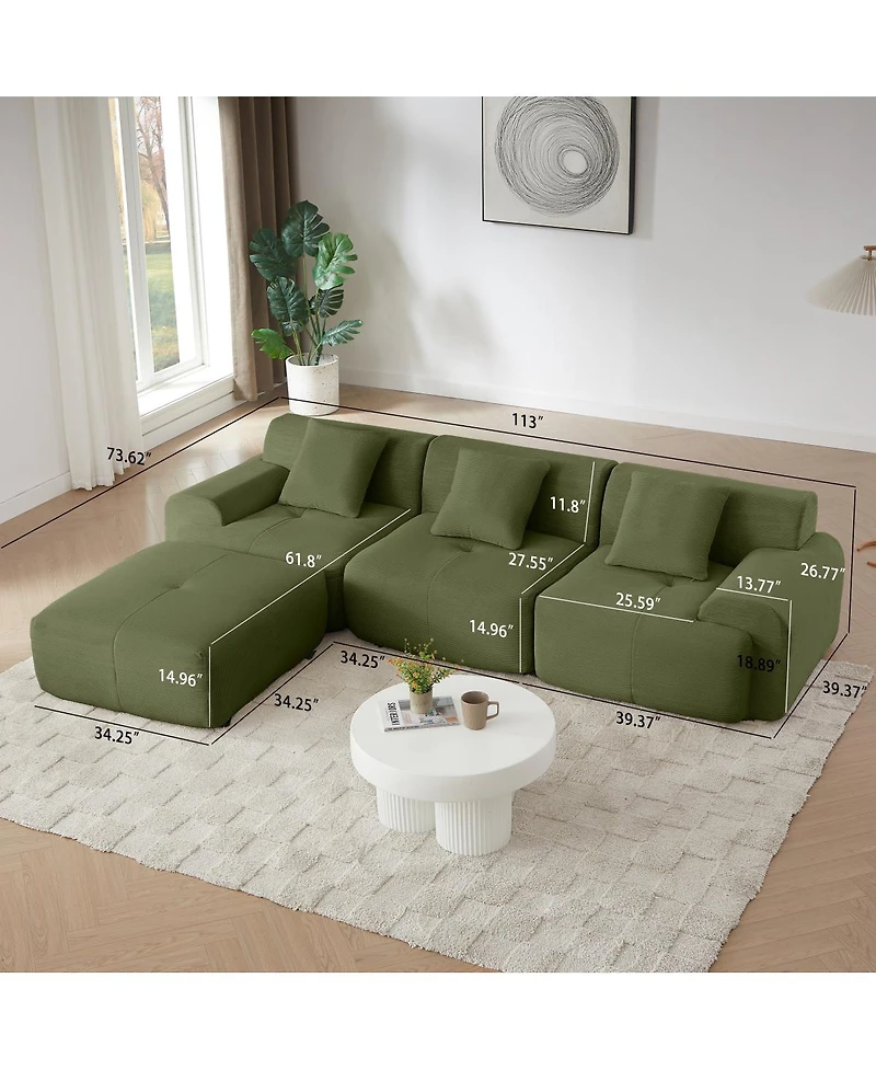 Streamdale Furniture Modern L-Shaped Corduroy Sectional Sofa with Movable Ottoman