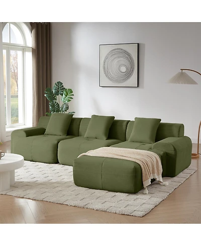 Streamdale Furniture Modern L-Shaped Corduroy Sectional Sofa with Movable Ottoman