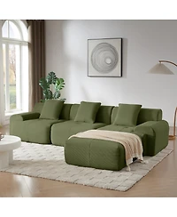 Streamdale Furniture Modern L-Shaped Corduroy Sectional Sofa with Movable Ottoman