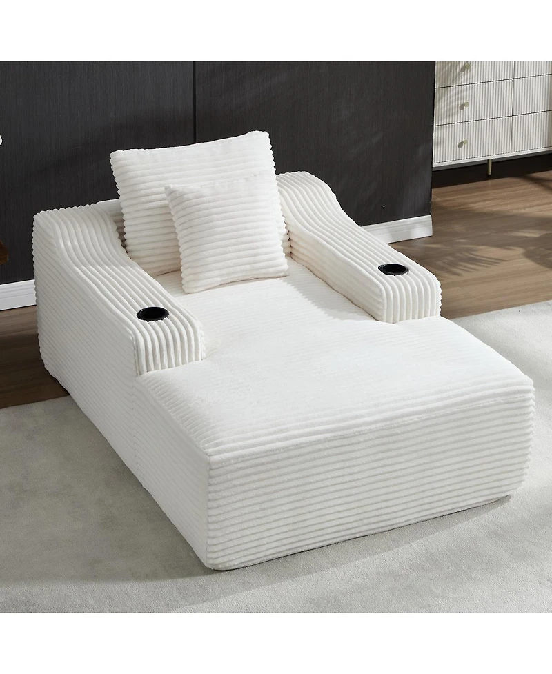 Streamdale Furniture 67" Corduroy Chaise Lounge Sleeper Sofa with Armrest, White