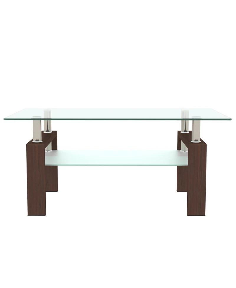 Streamdale Furniture Rectangle Glass Coffee Table, Clear, Modern Side Center Table